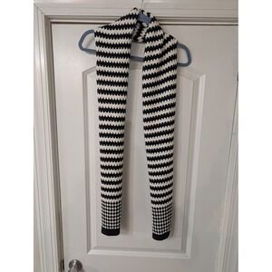 Talbots‎ Black White Geometric Knit Scarf Long Fringe cozy winter